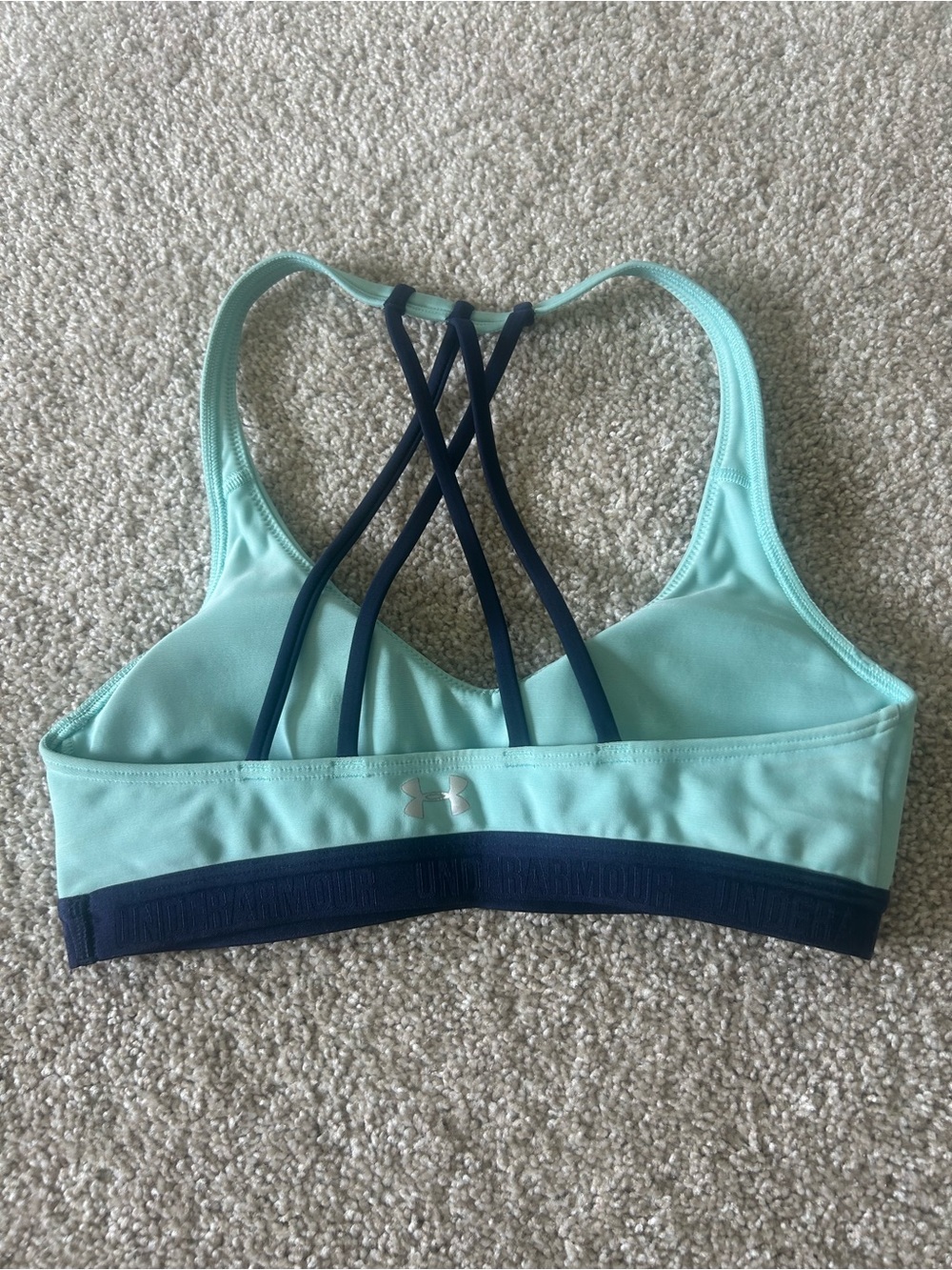 Under Armour Mint Green Sports Bra with Navy Strappy Back - Picture 2 of 3